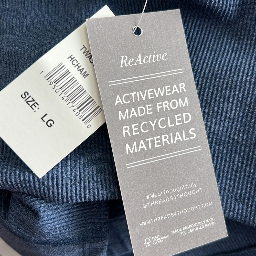 Threads 4 Thought ReActive Ribbed Crop Tank Top Navy Blue Large NWT Racerback - Picture 11 of 11